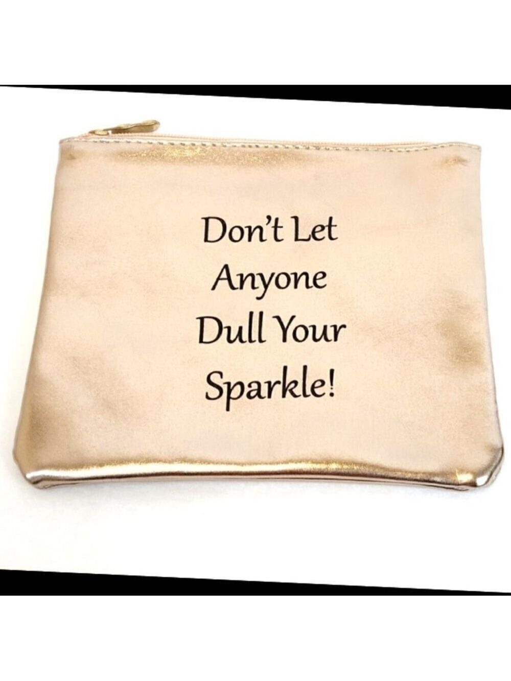 Metallic Vegan Cosmetic bag with writing